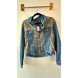 Young Threads Patchwork Denim Jacket Blue Cropped Embroidered S. SKU 438